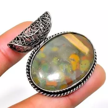 Ювелирный кулон ручной работы из бамбуковой яшмы 925 пробы с посеребренным покрытием 1,51 дюйма 1.51 коричневый