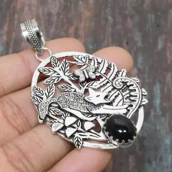 Ювелирный кулон ручной работы из черного оникса из стерлингового серебра 925 пробы для нее 2.56 Inches чёрный