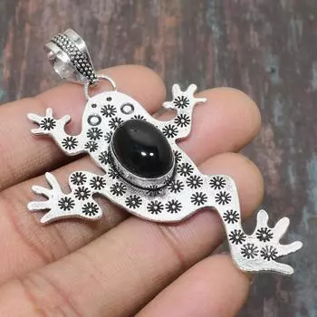 Ювелирный кулон ручной работы из черного оникса из стерлингового серебра 925 пробы для женщин 2.76 Inches чёрный