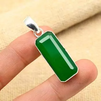 Ювелирный кулон ручной работы из чистого серебра 925 пробы с зеленым ониксом и драгоценным камнем для нее 1.75 Inches зелёный