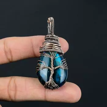 Ювелирный кулон ручной работы из чистой медной проволоки с синим лабрадоритом и драгоценным камнем 2.56 Inches синий