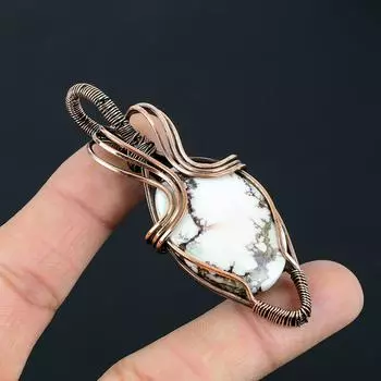 Ювелирный кулон ручной работы из чистой медной проволоки с драгоценным камнем дикой лошади на День памяти 2.56 Inches белый