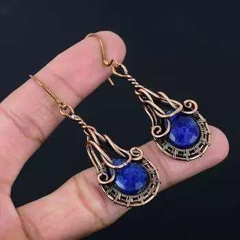 Ювелирный кулон ручной работы из чистой медной проволоки с синим сапфиром, созданный в лаборатории драгоценный камень 2.68 Inches синий