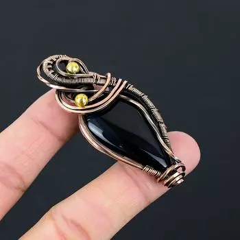 Ювелирный кулон ручной работы из чистой медной проволоки с черным ониксом и драгоценным камнем 2.56 Inches чёрный