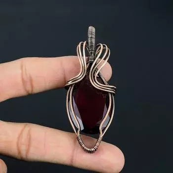 Ювелирный кулон ручной работы из чистой медной проволоки с красным гранатом и драгоценным камнем 2.56 Inches красный