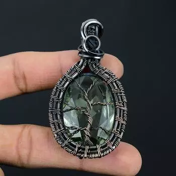 Ювелирный кулон ручной работы из чистой медной проволоки с аквамарином на День Благодарения 2.56 Inches зелёный