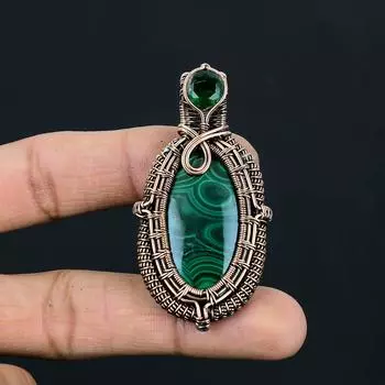 Ювелирный кулон ручной работы из чистой медной проволоки с малахитовым камнем на День памяти 2.56 Inches зелёный