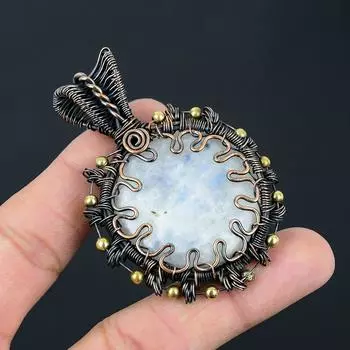 Ювелирный кулон ручной работы из чистой медной проволоки с лунным камнем для любви 2.76 Inches белый