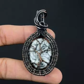 Ювелирный кулон ручной работы из чистой медной проволоки с драгоценным камнем Пинолит на День Благодарения 2.56 Inches синий