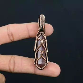 Ювелирный кулон ручной работы из чистой медной проволоки с клубничным кварцем и драгоценным камнем на День памяти 2.56 Inches розовый