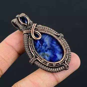 Ювелирный кулон ручной работы из чистой медной проволоки содалита для нее 2.36 Inches синий
