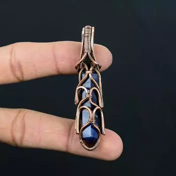 Ювелирный кулон ручной работы из чистой медной проволоки с содалитом на День Благодарения 2.56 Inches синий