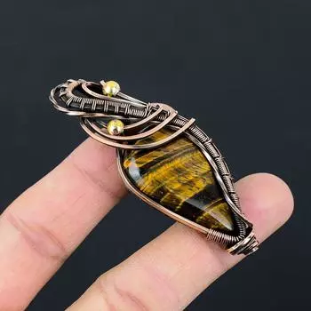 Ювелирный кулон ручной работы из чистой медной проволоки с драгоценным камнем Тигровый глаз для нее 2.76 Inches жёлтый