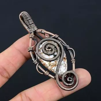 Ювелирный кулон ручной работы из чистой медной проволоки с драгоценным камнем дикой лошади для подарка 3.15 Inches белый