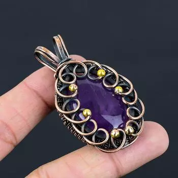Ювелирный кулон ручной работы из чистой медной проволоки с аметистом 2.44 Inches фиолетовый
