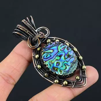 Ювелирный кулон ручной работы из чистой медной проволоки из ракушки морского ушка для нее 2.95 Inches синий