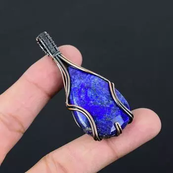 Ювелирный кулон ручной работы из чистой медной проволоки с лазуритом и драгоценным камнем 2.64 Inches синий