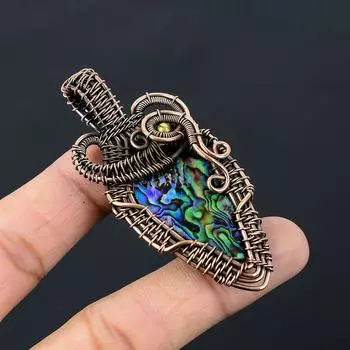 Ювелирный кулон ручной работы из чистой медной проволоки с раковиной морского ушка и драгоценным камнем для подарка 2.83 Inches синий