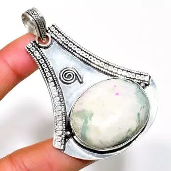 Ювелирный кулон ручной работы из драгоценного камня Хаулит Джаспер с серебряным покрытием 925 пробы 2,65 дюйма 2.65 белый