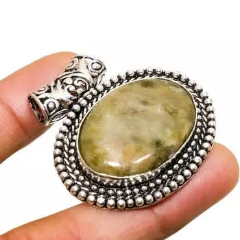 Ювелирный кулон ручной работы из драгоценного камня унакит с покрытием из серебра 925 пробы 1,51 дюйма 1.51 зелёный