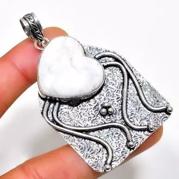Ювелирный кулон ручной работы из драгоценного камня Хаулит Джаспер с серебряным покрытием 925 пробы 2,46 дюйма 2.46 белый