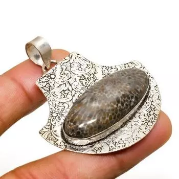 Ювелирный кулон ручной работы из драгоценного камня Stingrey Coral, посеребренный 925 пробы, 1,96 дюйма 1.96 чёрный