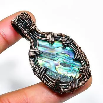 Ювелирный кулон ручной работы из медной проволоки в виде раковины морского ушка и драгоценного камня 2,17 дюйма 2.17 синий