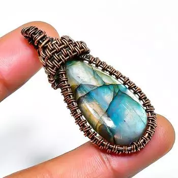 Ювелирный кулон ручной работы из медной проволоки с лабрадоритом, 1,77 дюйма 1.77 чёрный