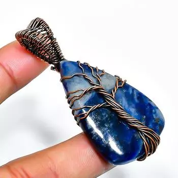 Ювелирный кулон ручной работы из медной проволоки с драгоценным камнем содалитом 2,17 дюйма 2.17 синий