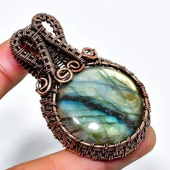 Ювелирный кулон ручной работы из медной проволоки с лабрадоритом 2,36 дюйма 2.36 чёрный