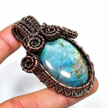 Ювелирный кулон ручной работы из медной проволоки с лабрадоритом 2,36 дюйма 2.36 чёрный