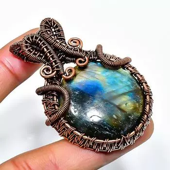 Ювелирный кулон ручной работы из медной проволоки с лабрадоритом 2,17 дюйма 2.17 чёрный