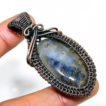 Ювелирный кулон ручной работы из медной проволоки с лабрадоритом 2,36 дюйма 2.36 чёрный