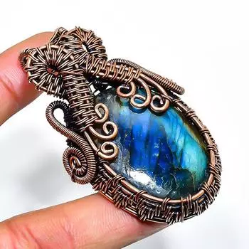 Ювелирный кулон ручной работы из медной проволоки с лабрадоритом 2,36 дюйма 2.36 чёрный