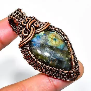 Ювелирный кулон ручной работы из медной проволоки с лабрадоритом 2,17 дюйма 2.17 чёрный