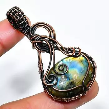 Ювелирный кулон ручной работы из медной проволоки с лабрадоритом 2,36 дюйма 2.36 чёрный