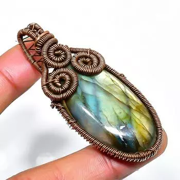 Ювелирный кулон ручной работы из медной проволоки с лабрадоритом 2,17 дюйма 2.17 чёрный