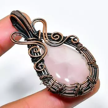 Ювелирный кулон ручной работы из медной проволоки с розовым кварцем и драгоценным камнем 2,17 дюйма 2.17 розовый