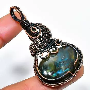 Ювелирный кулон ручной работы из медной проволоки с лабрадоритом 2,17 дюйма 2.17 чёрный