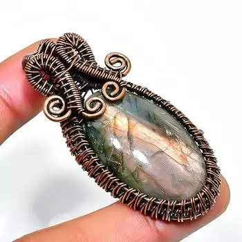 Ювелирный кулон ручной работы из медной проволоки с лабрадоритом 2,17 дюйма 2.17 чёрный