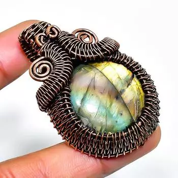 Ювелирный кулон ручной работы из медной проволоки с лабрадоритом, 1,77 дюйма 1.77 чёрный