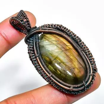 Ювелирный кулон ручной работы из медной проволоки с лабрадоритом 2,17 дюйма 2.17 чёрный