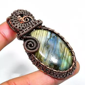 Ювелирный кулон ручной работы из медной проволоки с лабрадоритом 2,36 дюйма 2.36 чёрный