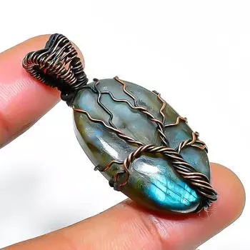 Ювелирный кулон ручной работы из медной проволоки с лабрадоритом, 1,77 дюйма 1.77 чёрный