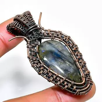 Ювелирный кулон ручной работы из медной проволоки с лабрадоритом 2,17 дюйма 2.17 чёрный