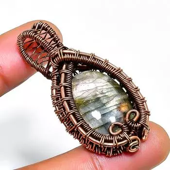 Ювелирный кулон ручной работы из медной проволоки с лабрадоритом, 1,77 дюйма 1.77 чёрный