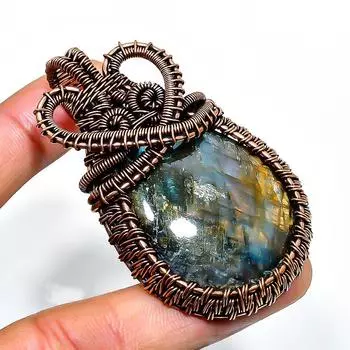 Ювелирный кулон ручной работы из медной проволоки с лабрадоритом 2,36 дюйма 2.36 чёрный