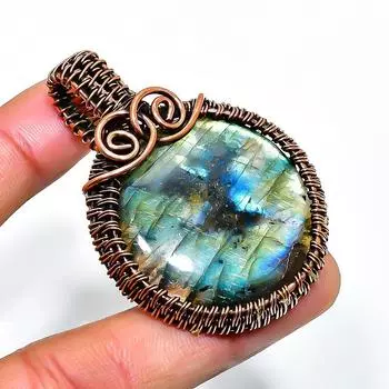 Ювелирный кулон ручной работы из медной проволоки с лабрадоритом 2,17 дюйма 2.17 чёрный