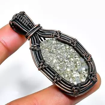 Ювелирный кулон ручной работы из медной проволоки с пиритом, друзы, 2,36 дюйма 2.36 золотистый