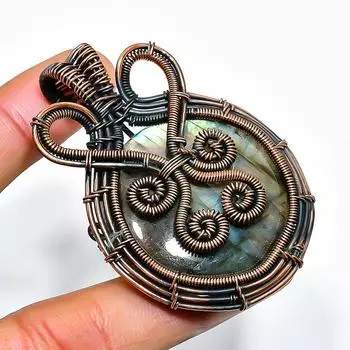 Ювелирный кулон ручной работы из медной проволоки с лабрадоритом 2,17 дюйма 2.17 чёрный